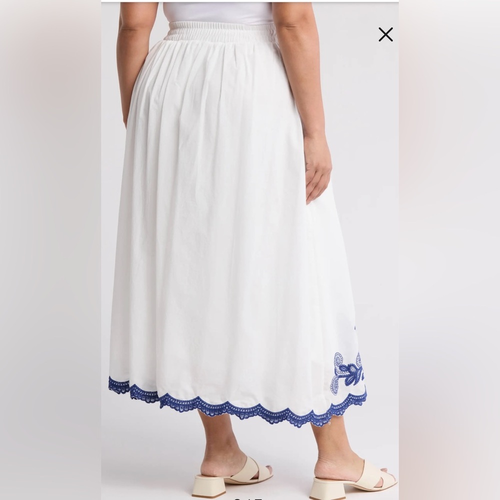 White Maxi Skirt with Navy Embroidery - Picture 7 of 7